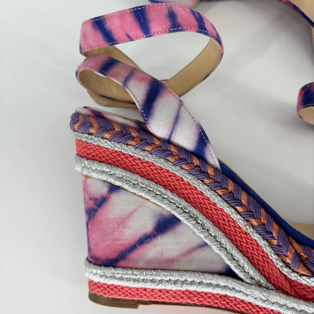 Christian Louboutin Duplice Tie-Dye Wedge Sandals Pink Women Size 36 Espadrille